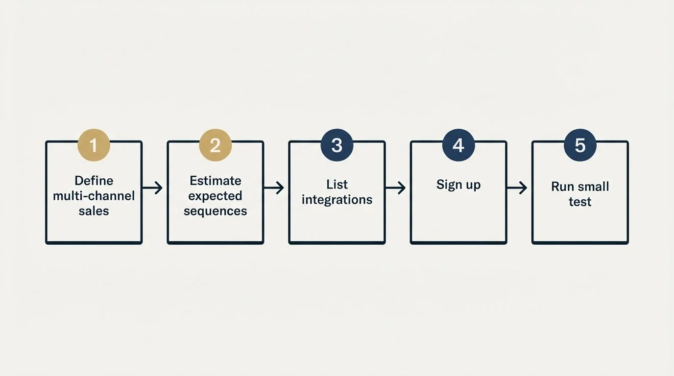 Step sequence: Getting Started Checklist (Define multi-channel sales, Estimate expected sequences, List integrations, Sign up)