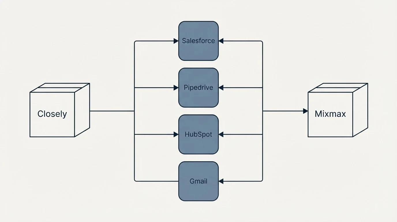 Integration flow: Integration Ecosystem (Closely, Mixmax, Salesforce, Pipedrive)