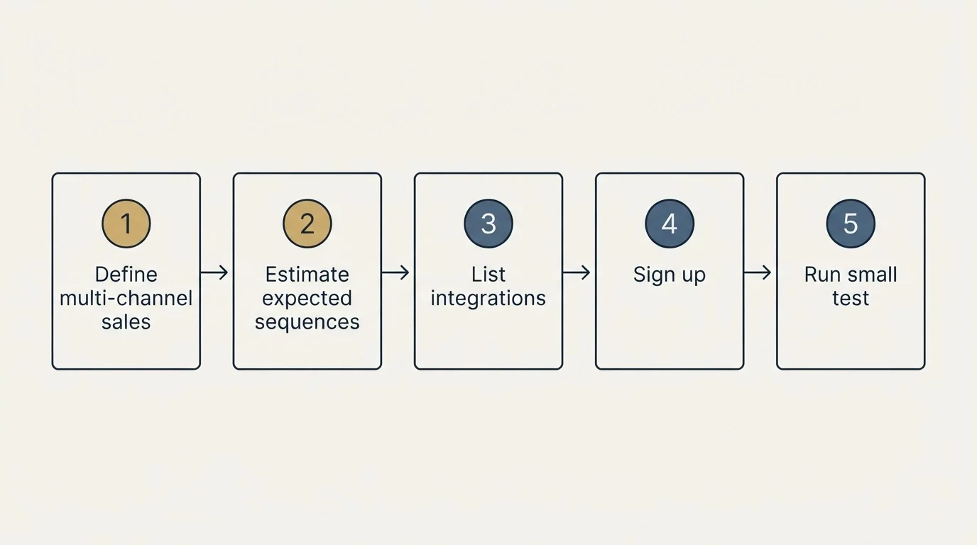 Step sequence: Getting Started Checklist (Define multi-channel sales, Estimate expected sequences, List integrations, Sign up)