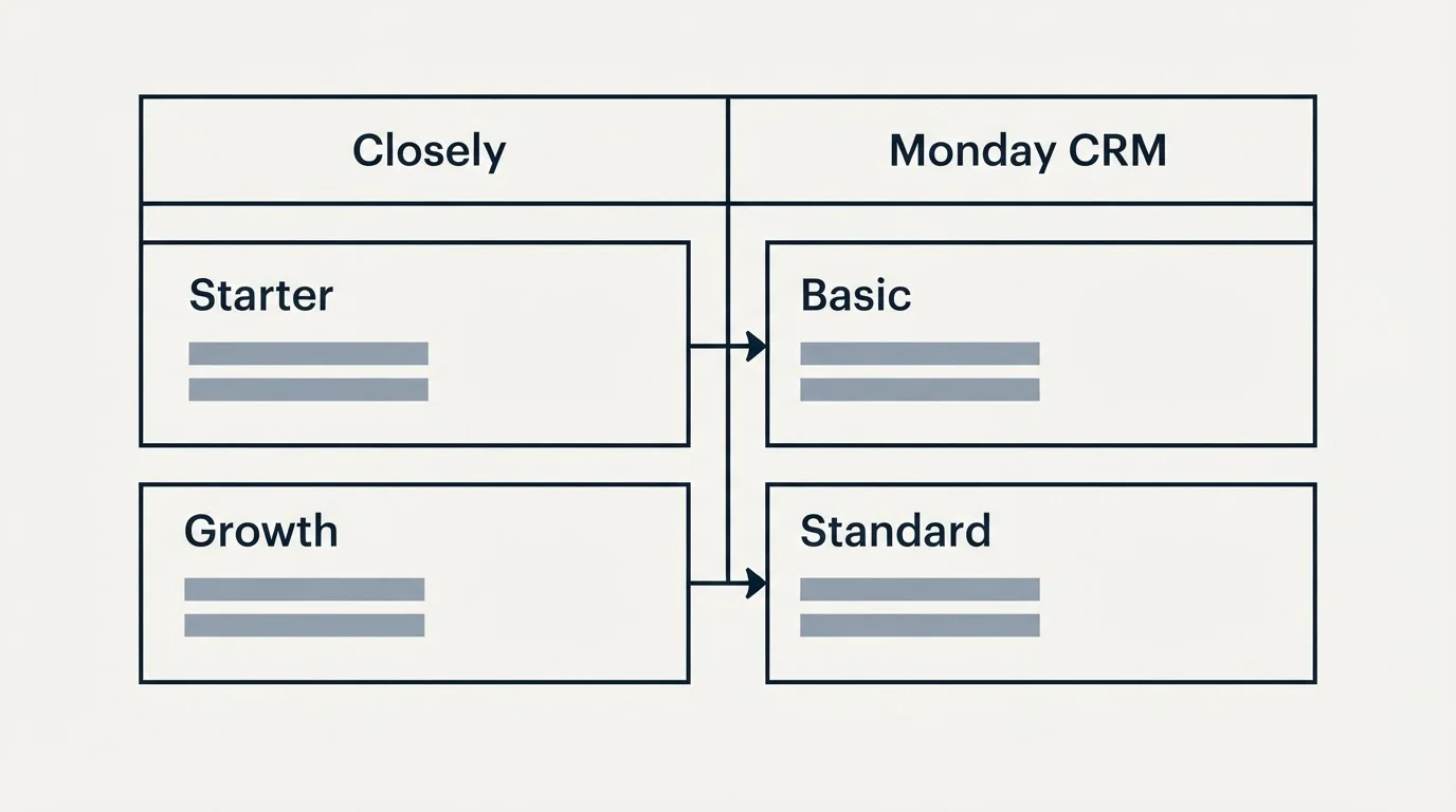 Pricing table: Pricing Comparison (Closely, Monday CRM, Starter, Basic)