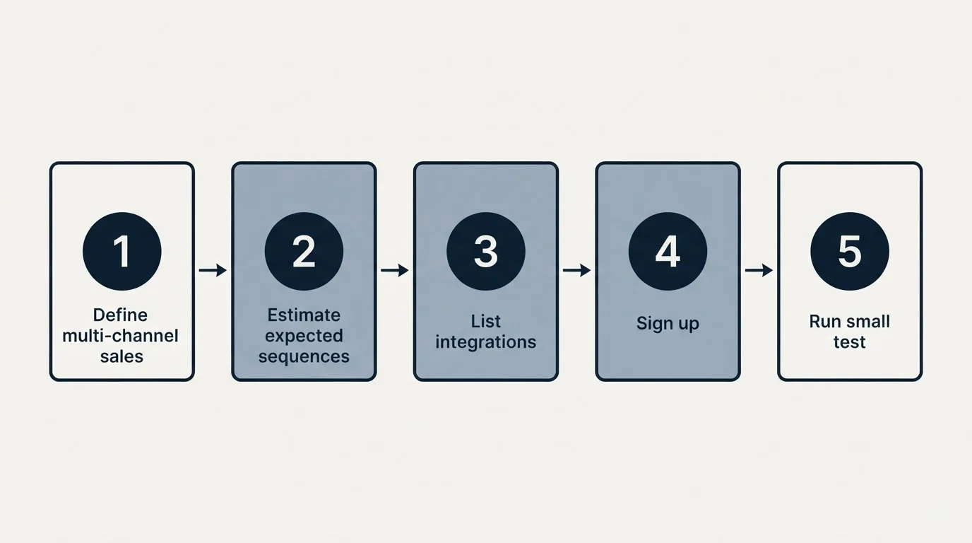 Step sequence: Getting Started Checklist (Define multi-channel sales, Estimate expected sequences, List integrations, Sign up)