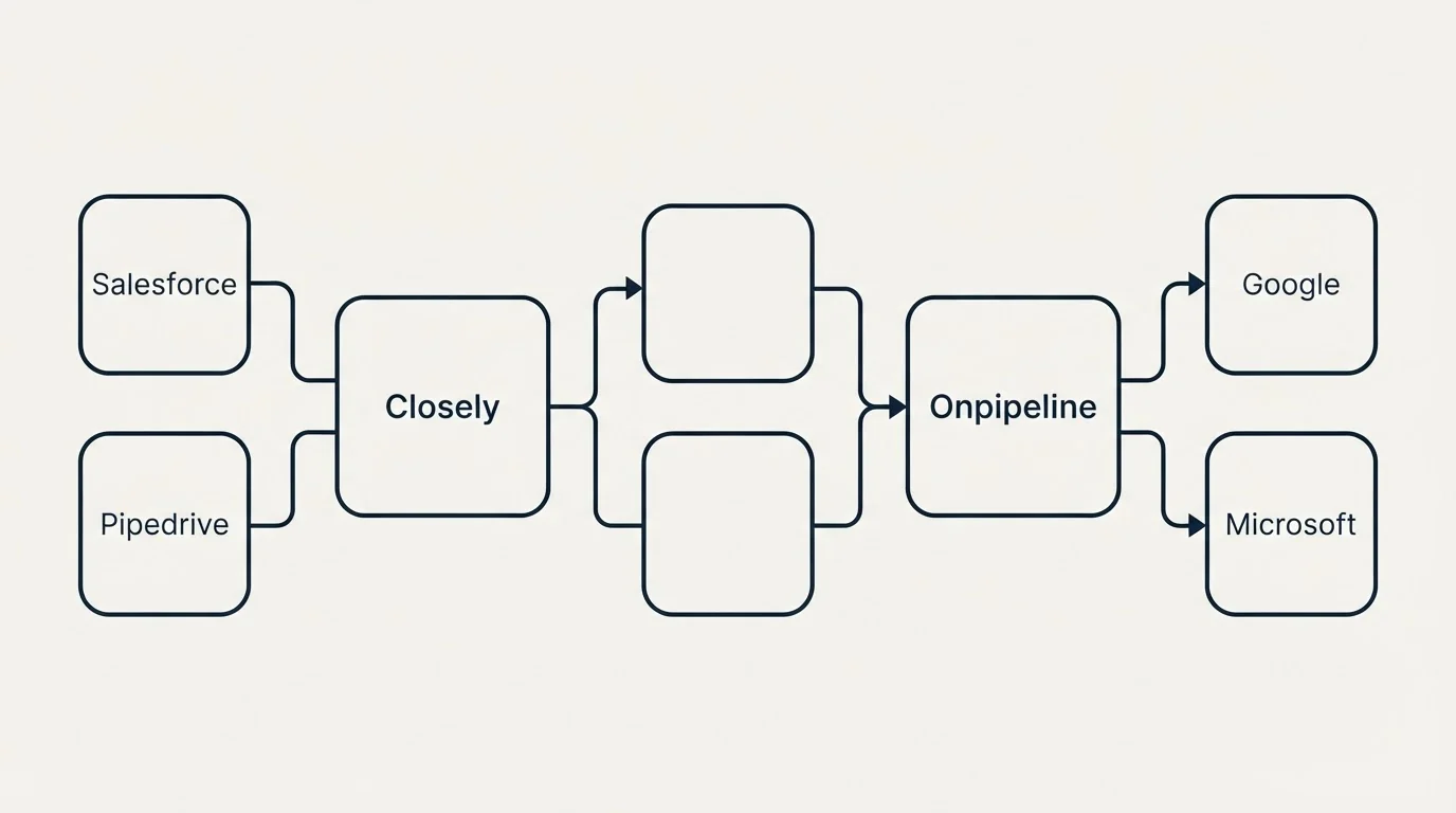 Integration schematic: Integration Ecosystem (Closely, Onpipeline, Salesforce, Google)