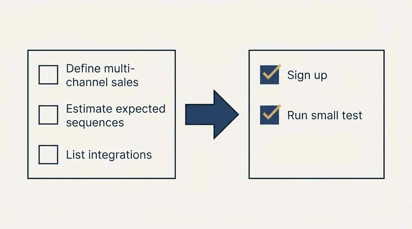 Before-and-after steps: Getting Started Checklist (Define multi-channel sales, Estimate expected sequences, List integrations, Sign up)