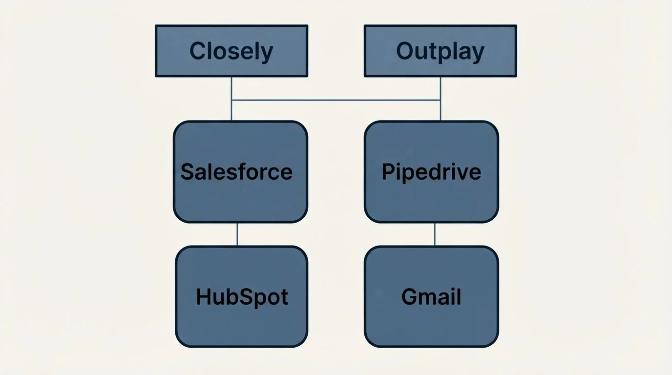 Integration grid: Integration Ecosystem (Closely, Outplay, Salesforce, Pipedrive)