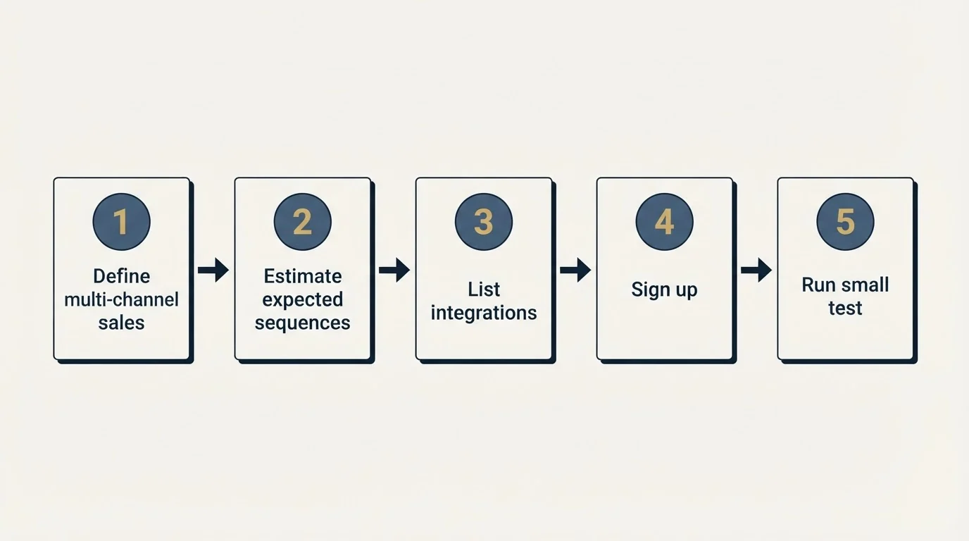 Step sequence: Getting Started Checklist (Define multi-channel sales, Estimate expected sequences, List integrations, Sign up)