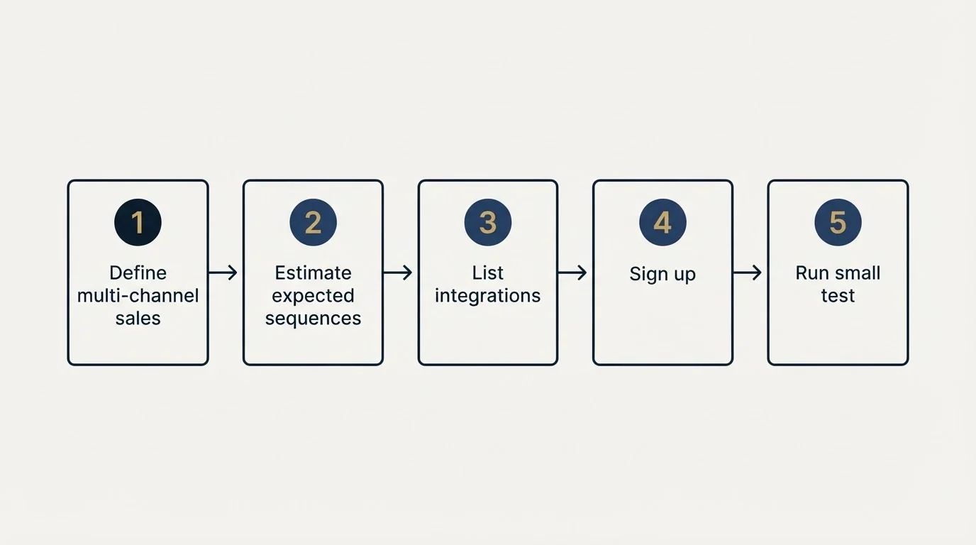 Step sequence: Getting Started Checklist (Define multi-channel sales, Estimate expected sequences, List integrations, Sign up)