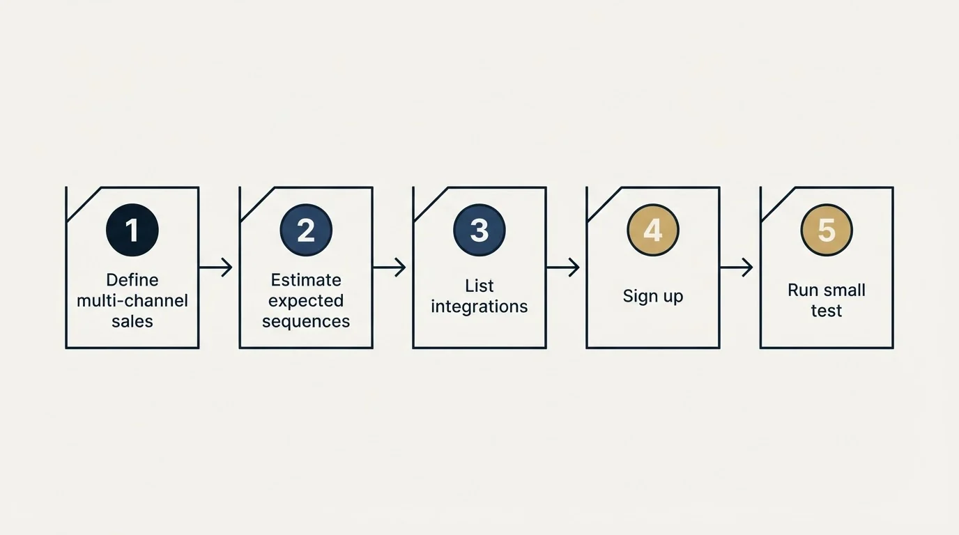 Step sequence: Getting Started Checklist (Define multi-channel sales, Estimate expected sequences, List integrations, Sign up)