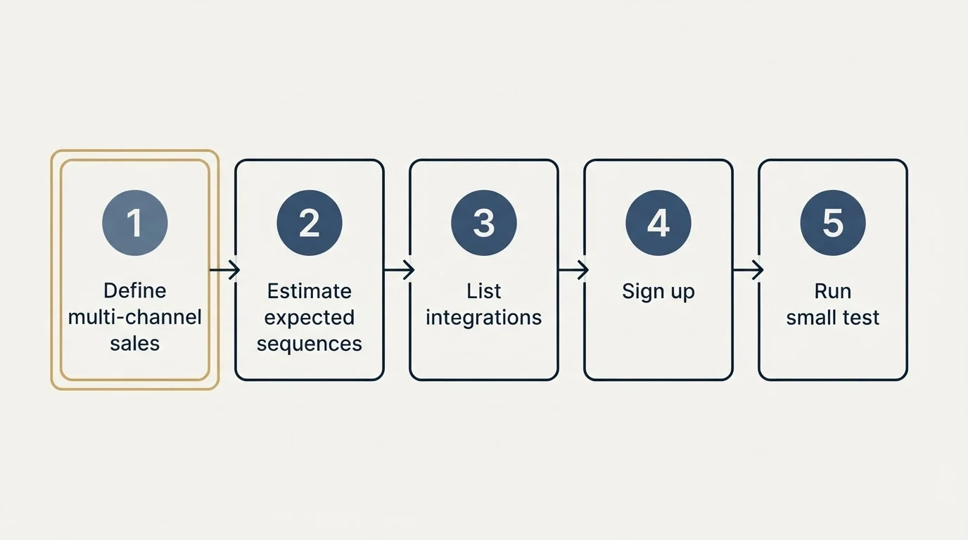 Step sequence: Getting Started Checklist (Define multi-channel sales, Estimate expected sequences, List integrations, Sign up)