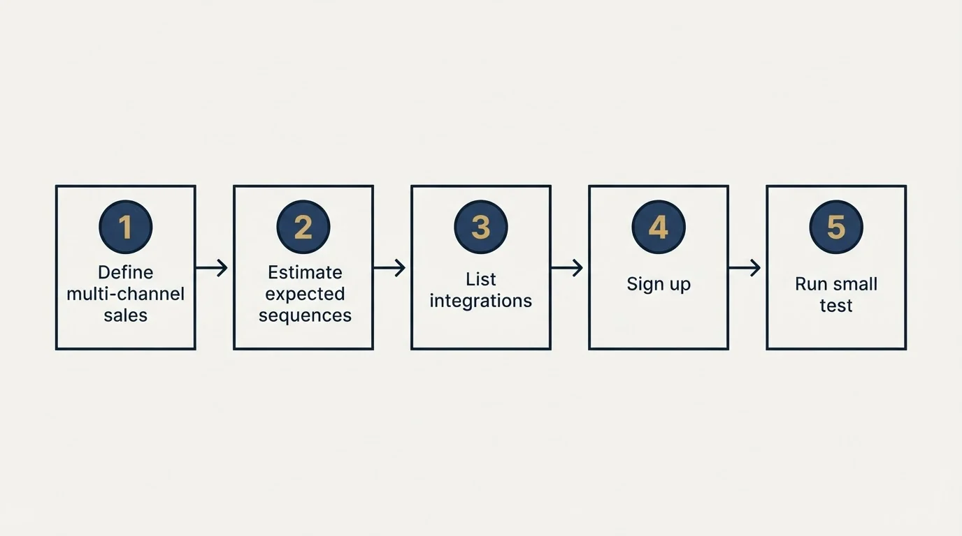 Step sequence: Getting Started Checklist (Define multi-channel sales, Estimate expected sequences, List integrations, Sign up)