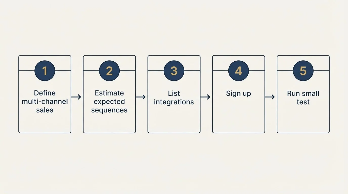 Step sequence: Getting Started Checklist (Define multi-channel sales, Estimate expected sequences, List integrations, Sign up)