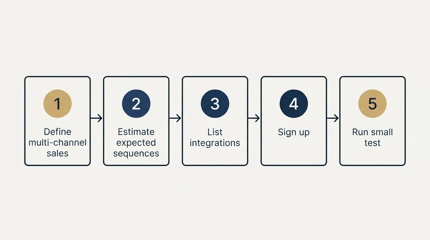 Step sequence: Getting Started Checklist (Define multi-channel sales, Estimate expected sequences, List integrations, Sign up)