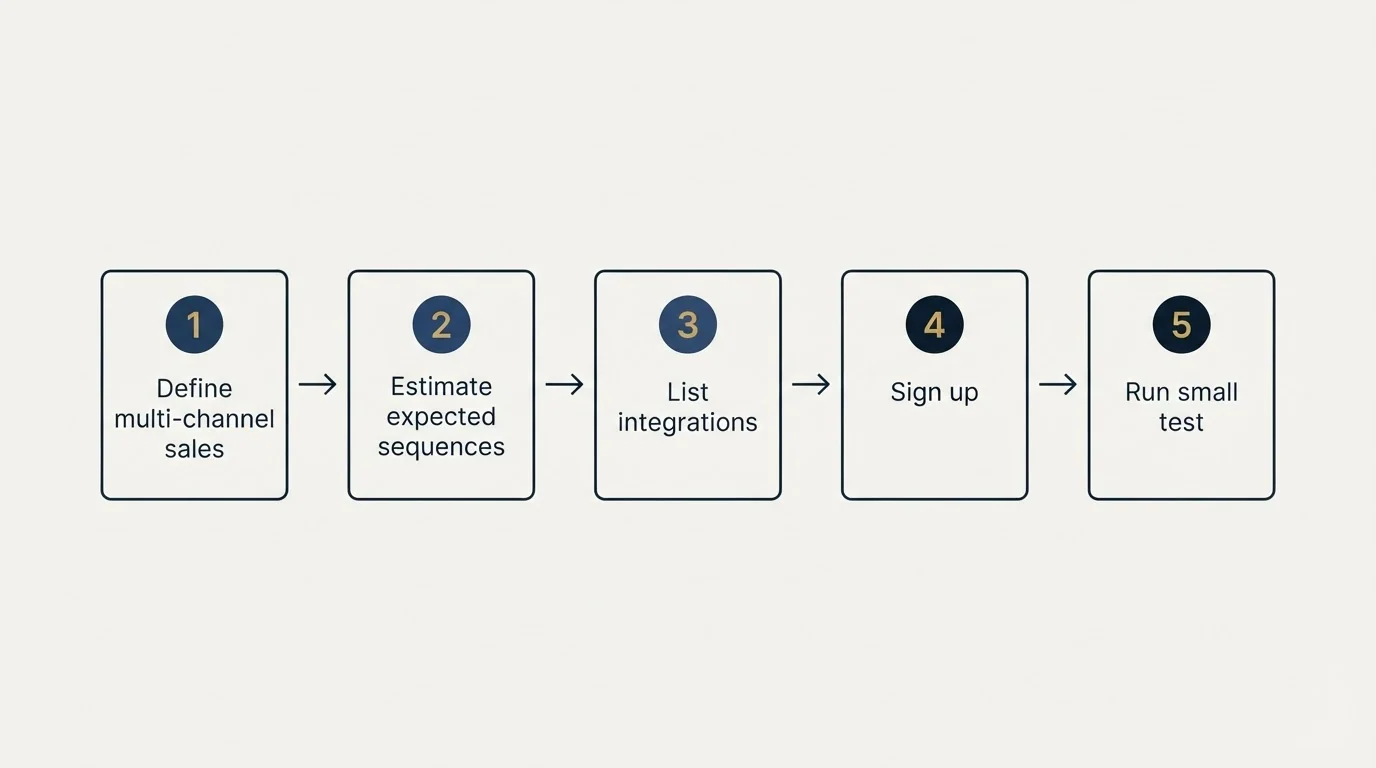 Step sequence: Getting Started Checklist (Define multi-channel sales, Estimate expected sequences, List integrations, Sign up)
