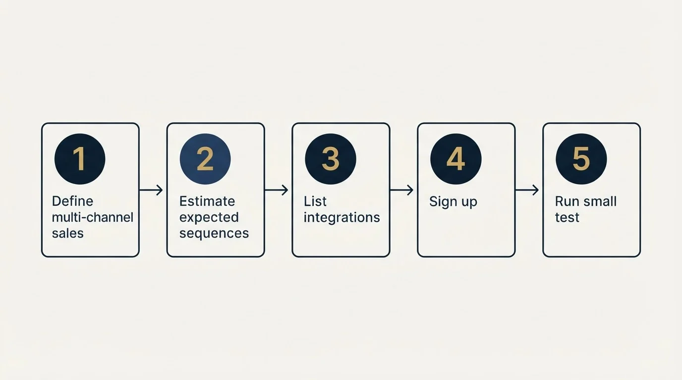 Step sequence: Getting Started Checklist (Define multi-channel sales, Estimate expected sequences, List integrations, Sign up)