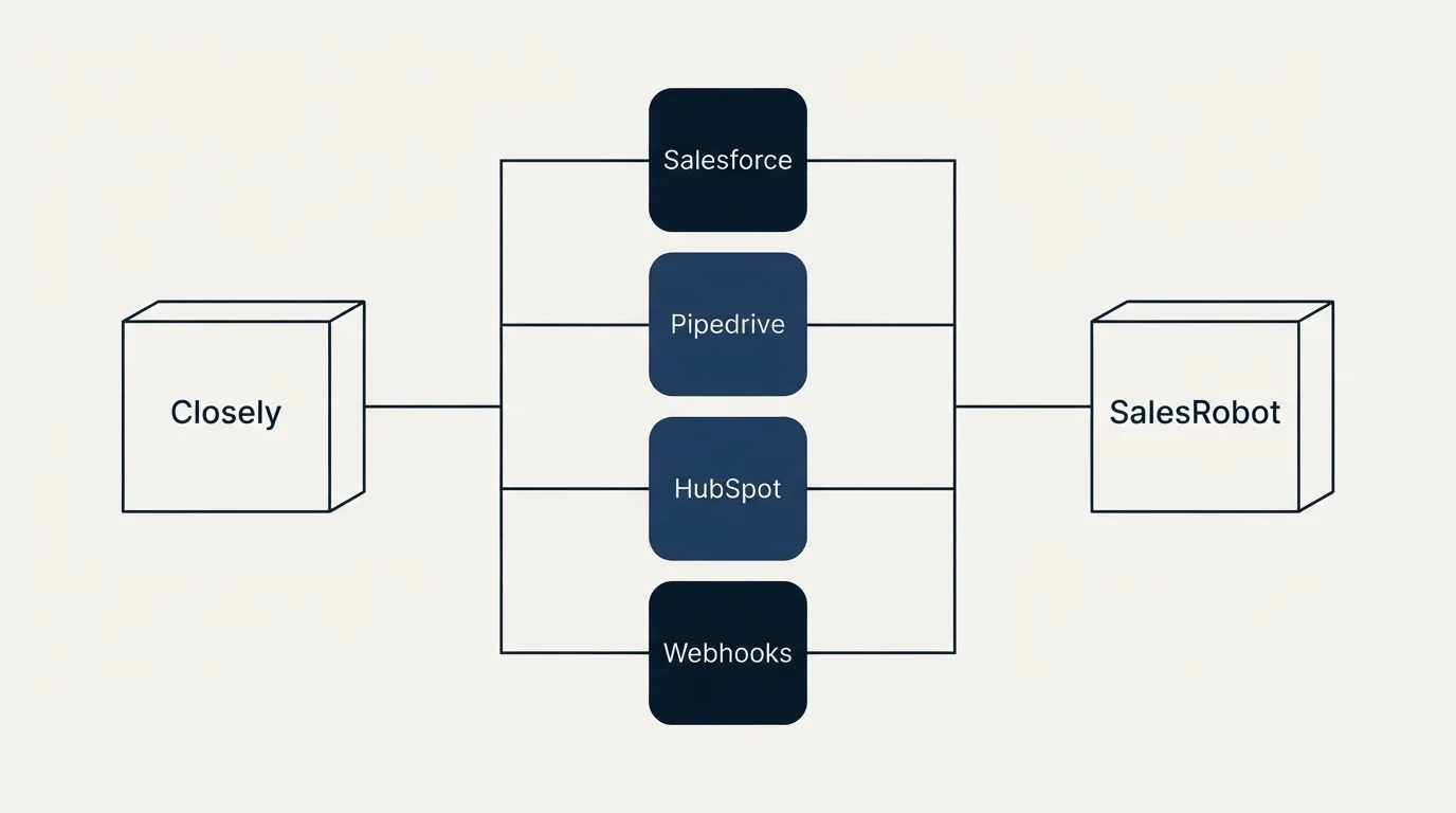 Integration flow: Integration Ecosystem (Closely, SalesRobot, Salesforce, Pipedrive)