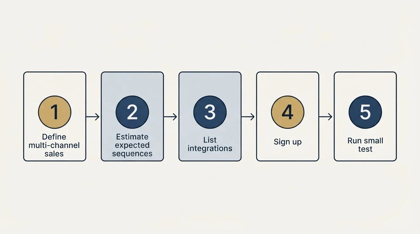 Step sequence: Getting Started Checklist (Define multi-channel sales, Estimate expected sequences, List integrations, Sign up)
