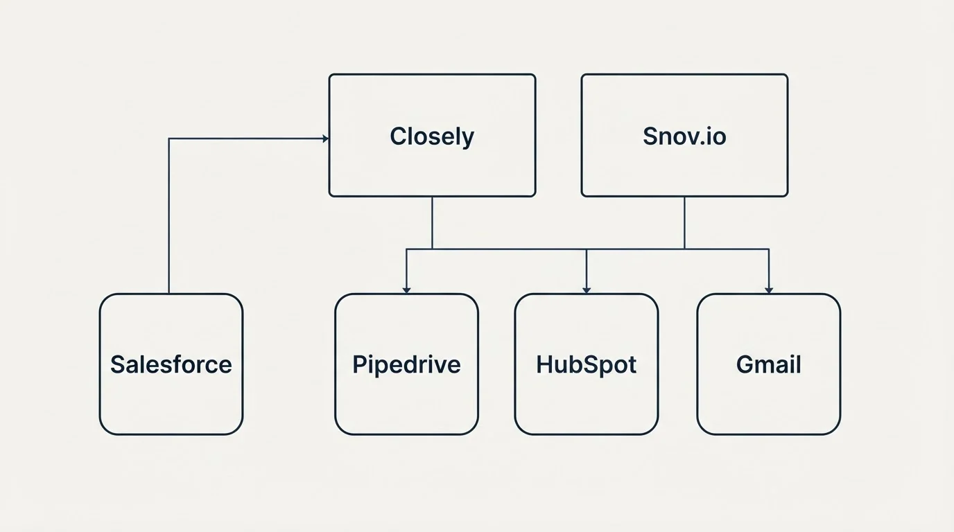 Integration grid: Integration Ecosystem (Closely, Snov.io, Pipedrive, HubSpot)