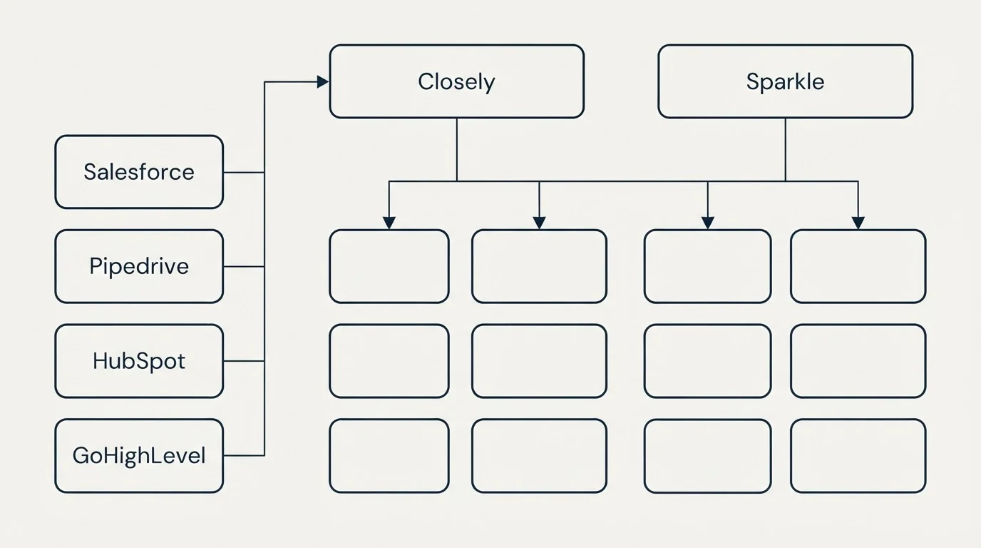 Integration grid: Integration Ecosystem (Closely, Sparkle, Salesforce, Pipedrive)
