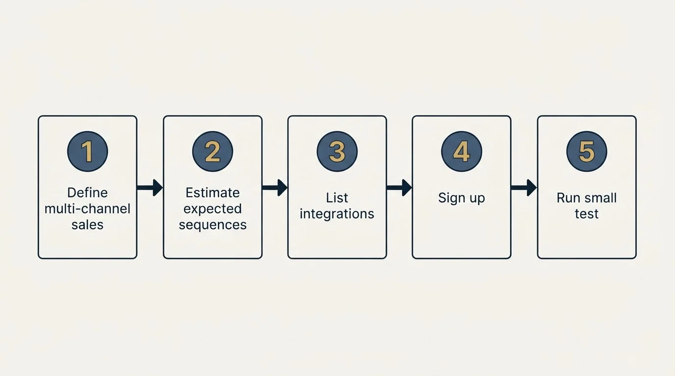 Step sequence: Getting Started Checklist (Define multi-channel sales, Estimate expected sequences, List integrations, Sign up)