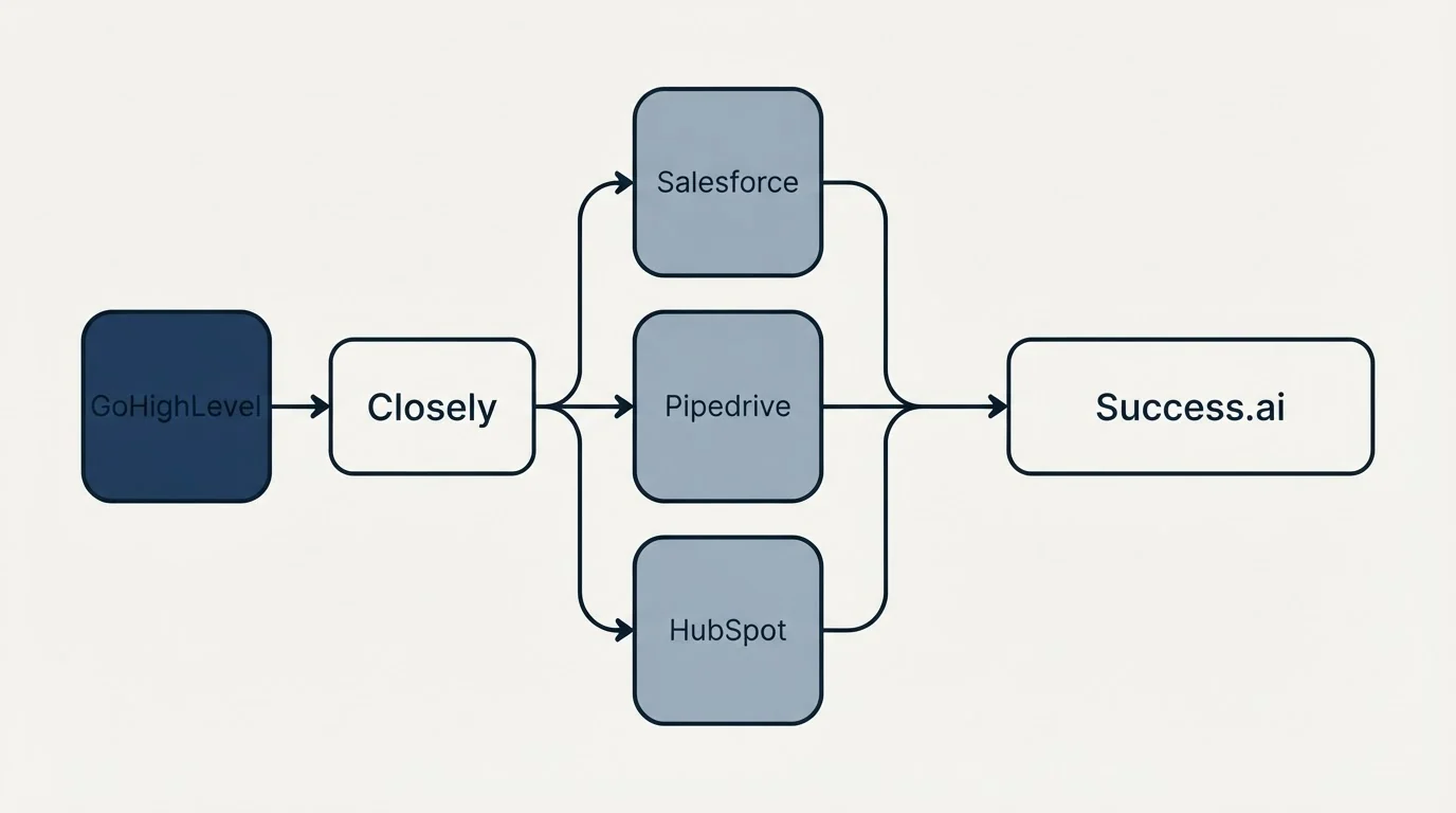 Integration flow: Integration Ecosystem (Closely, Success.ai, Salesforce, Pipedrive)