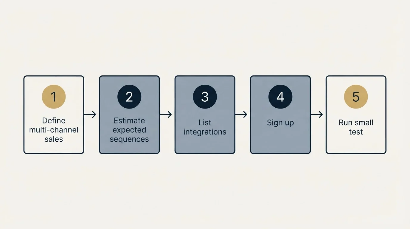 Step sequence: Getting Started Checklist (Define multi-channel sales, Estimate expected sequences, List integrations, Sign up)