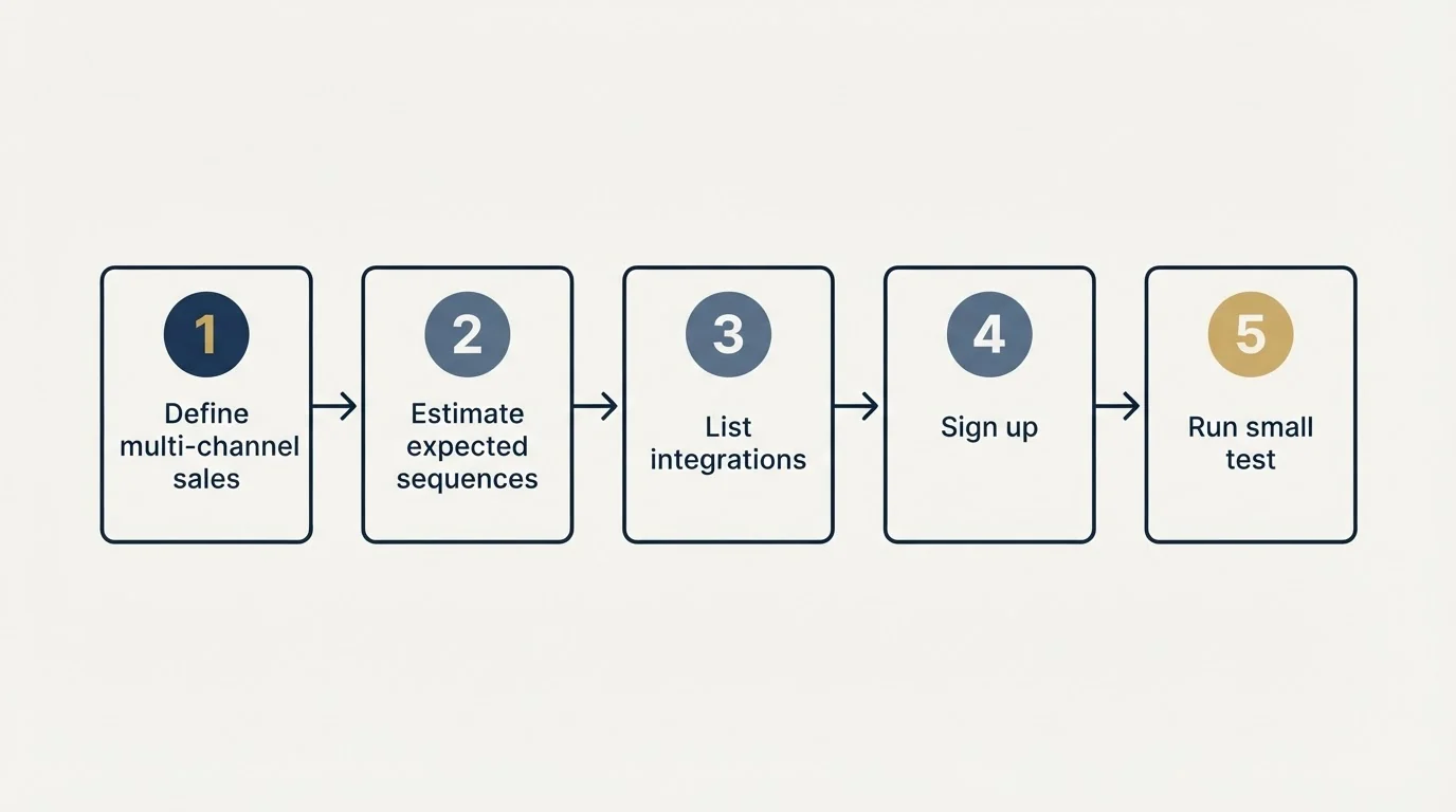 Step sequence: Getting Started Checklist (Define multi-channel sales, Estimate expected sequences, List integrations, Sign up)