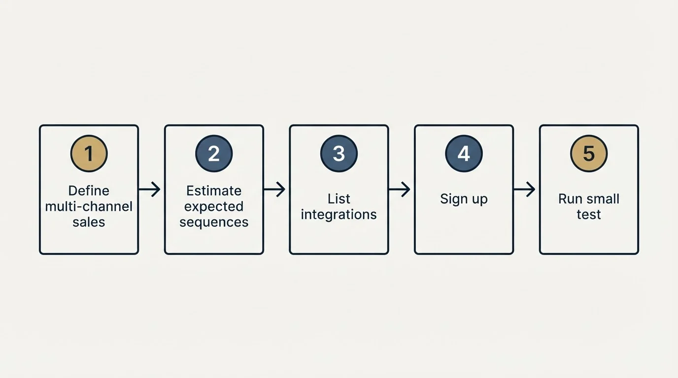 Step sequence: Getting Started Checklist (Define multi-channel sales, Estimate expected sequences, List integrations, Sign up)
