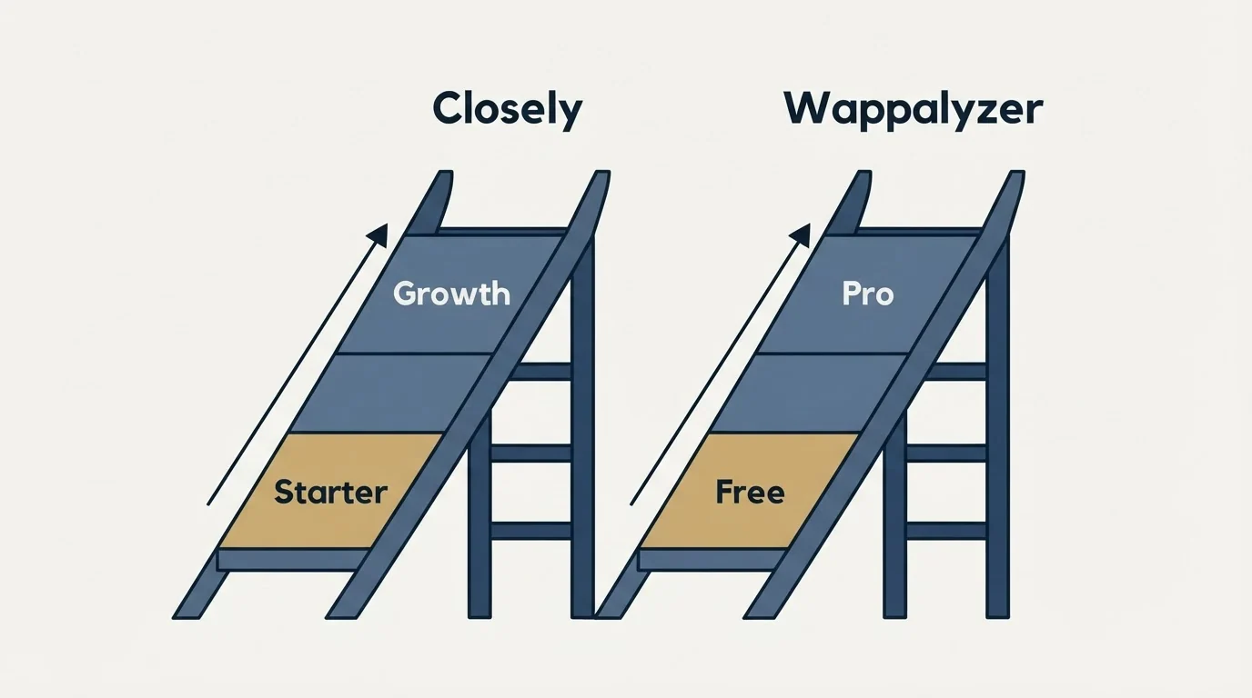 Pricing ladder: Pricing Comparison (Closely, Wappalyzer, Starter, Free)
