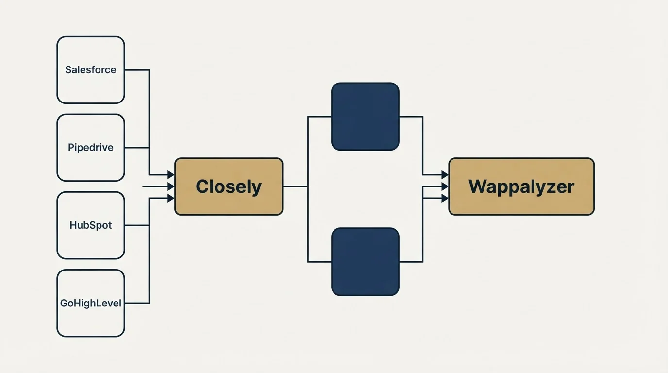 Integration flow: Integration Ecosystem (Closely, Wappalyzer, Salesforce, Pipedrive)