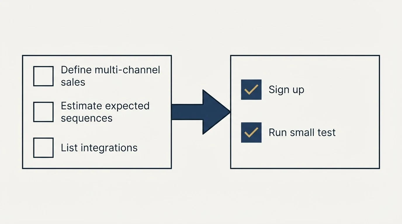 Before-and-after steps: Getting Started Checklist (Define multi-channel sales, Estimate expected sequences, List integrations, Sign up)