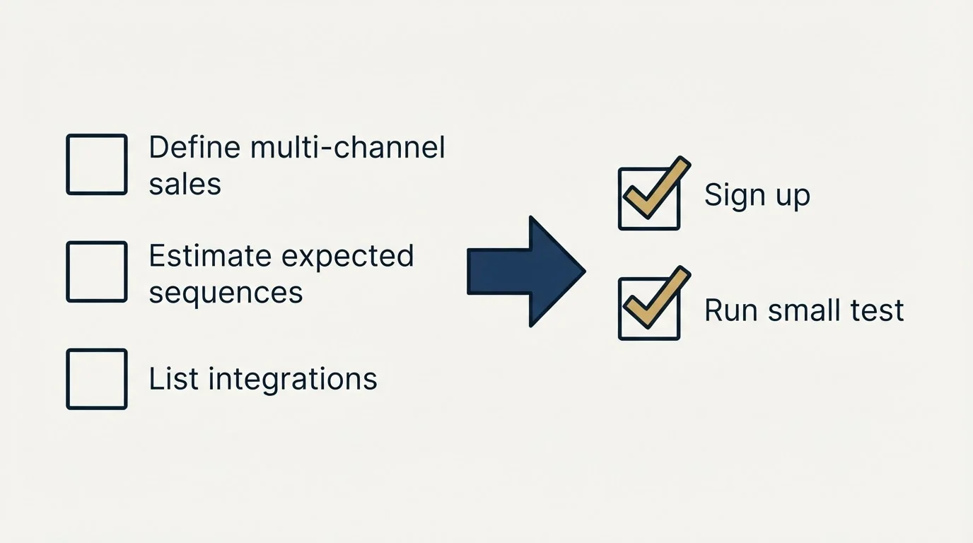 Before-and-after steps: Getting Started Checklist (Define multi-channel sales, Estimate expected sequences, List integrations, Sign up)