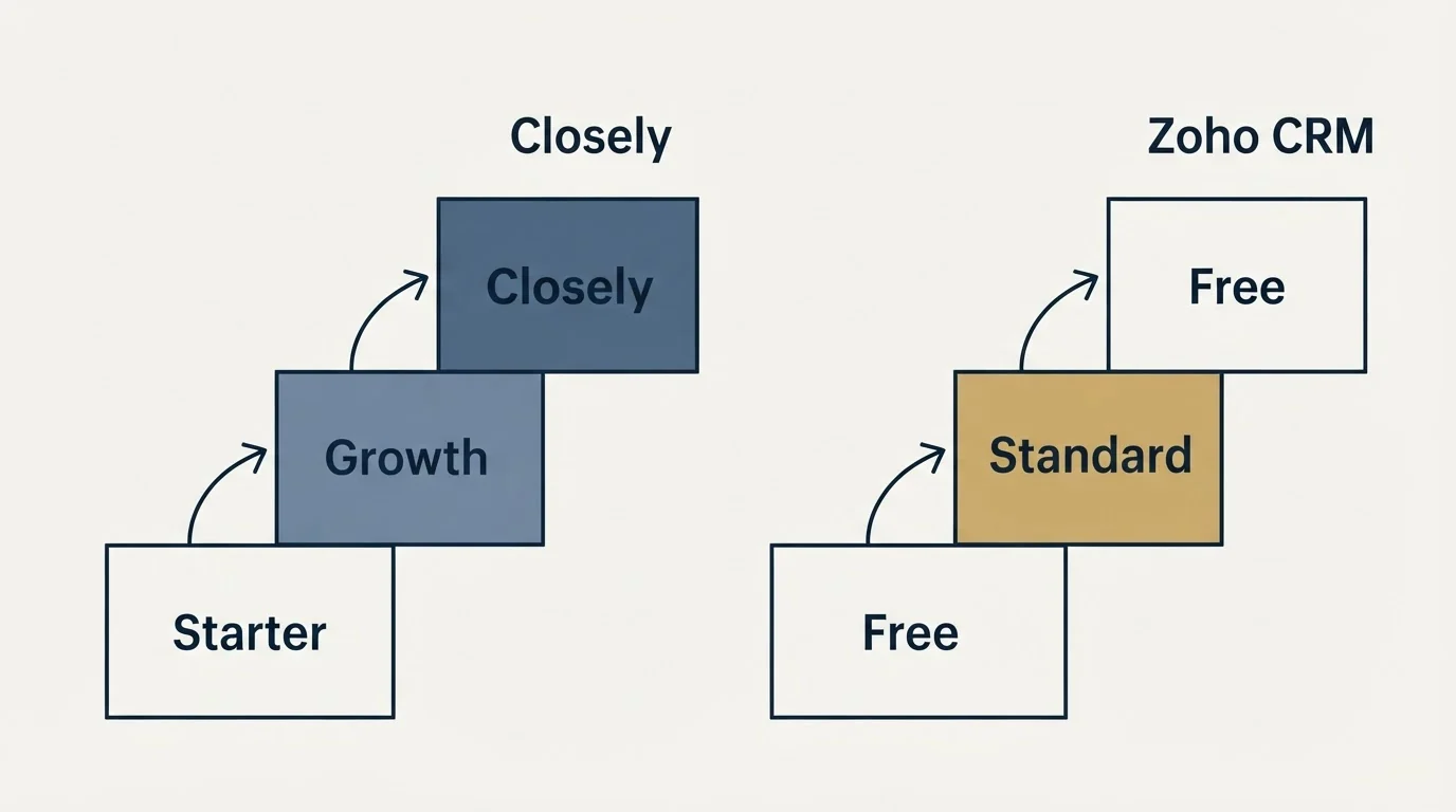 Pricing ladder: Pricing Comparison (Closely, Zoho CRM, Starter, Free)
