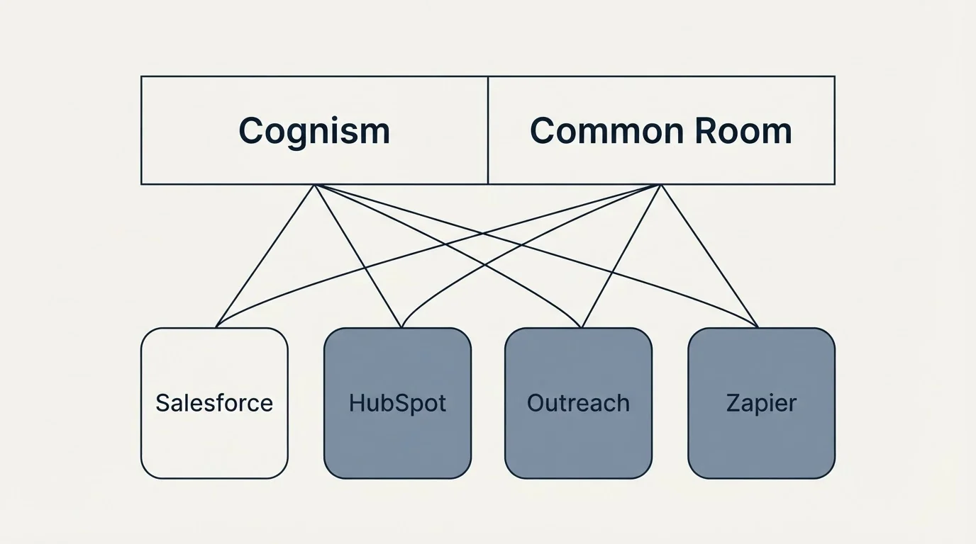 Integration grid: Integration Ecosystem (Cognism, Common Room, Salesforce, HubSpot)