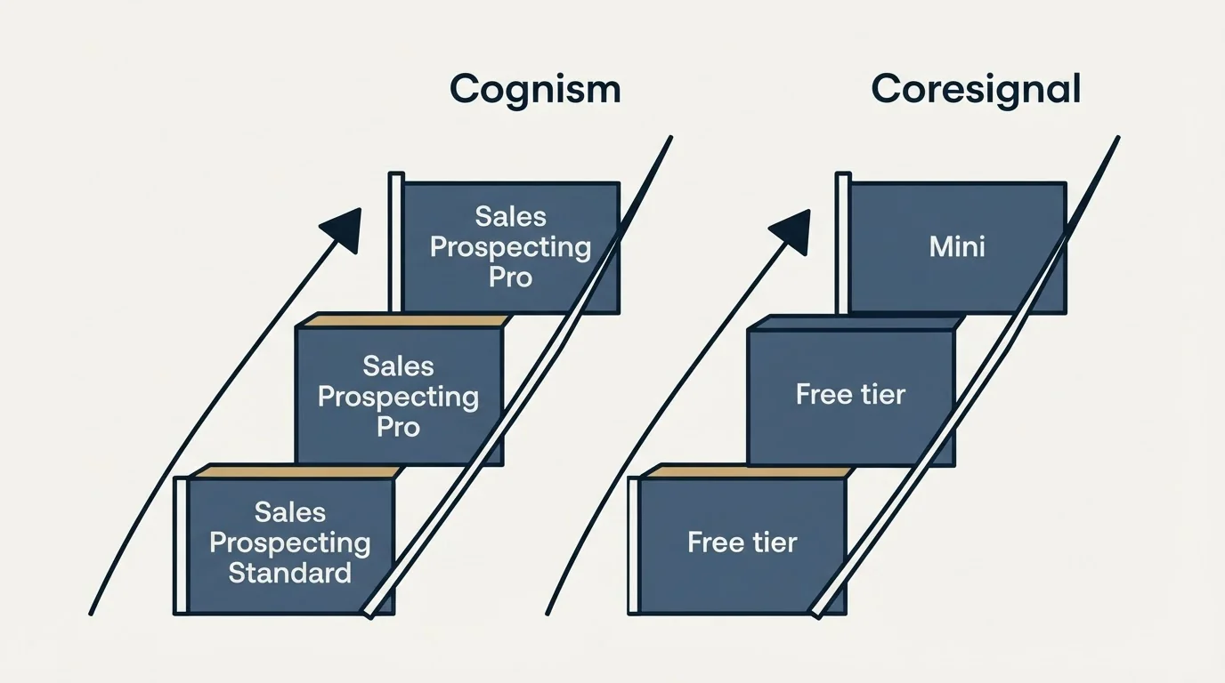 Pricing ladder: Pricing Comparison (Cognism, Coresignal, Sales Prospecting Standard, Free tier)