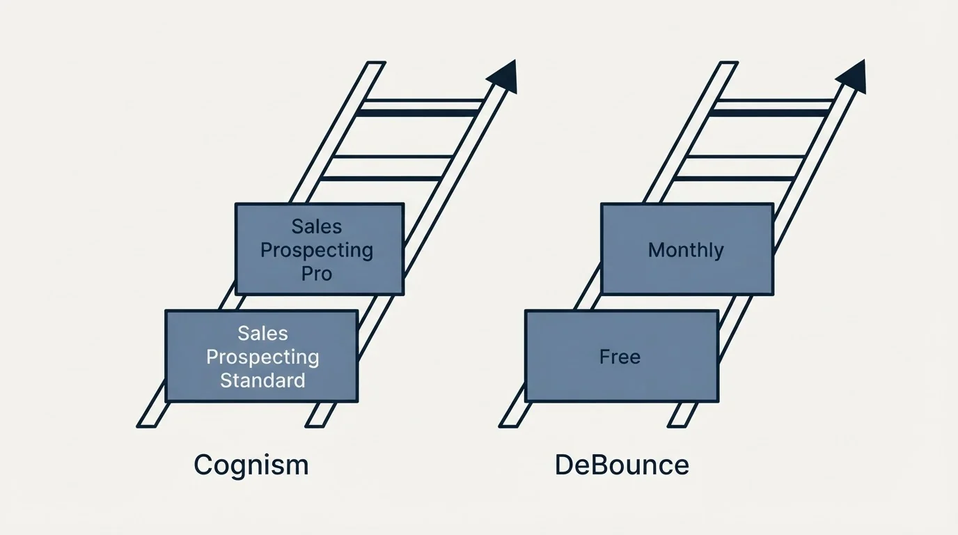 Pricing ladder: Pricing Comparison (Cognism, DeBounce, Sales Prospecting Standard, Free)