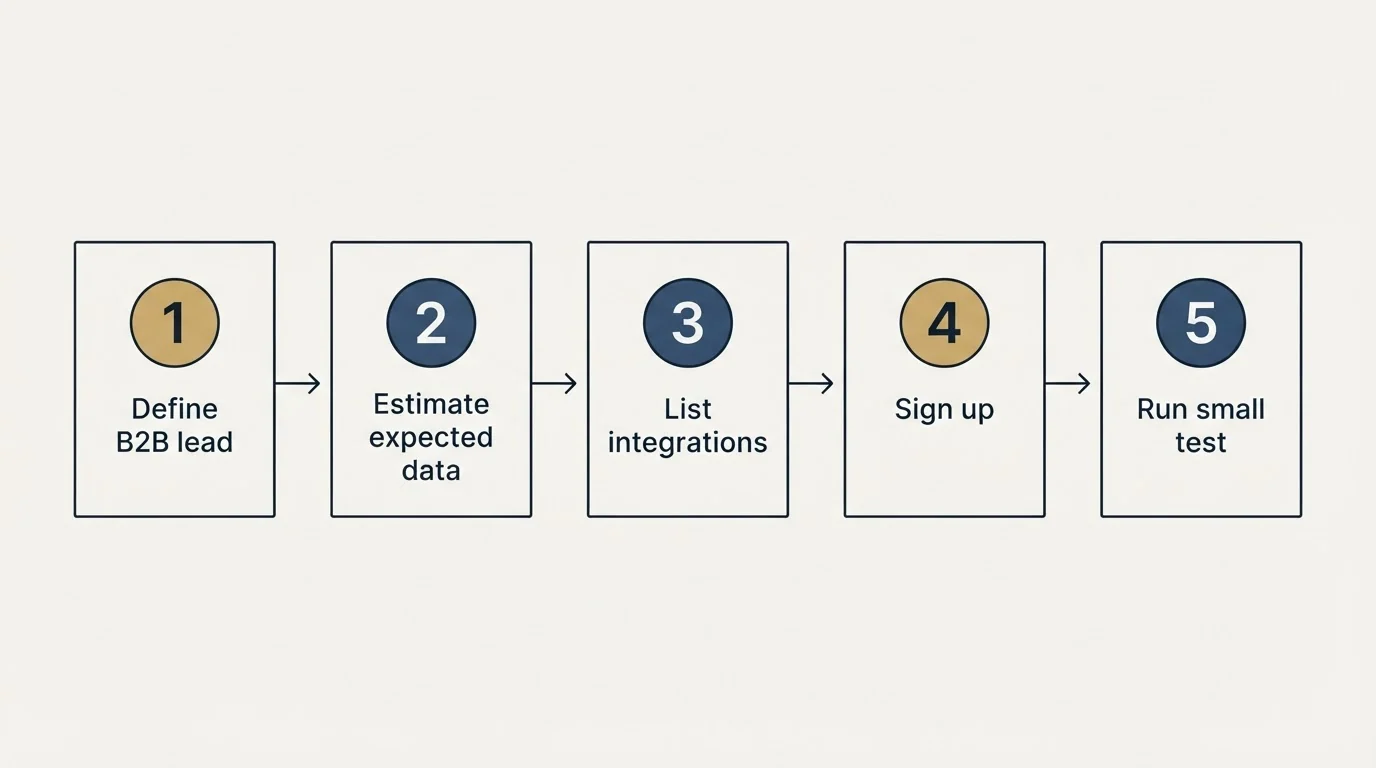 Step sequence: Getting Started Checklist (Define B2B lead, Estimate expected data, List integrations, Sign up)