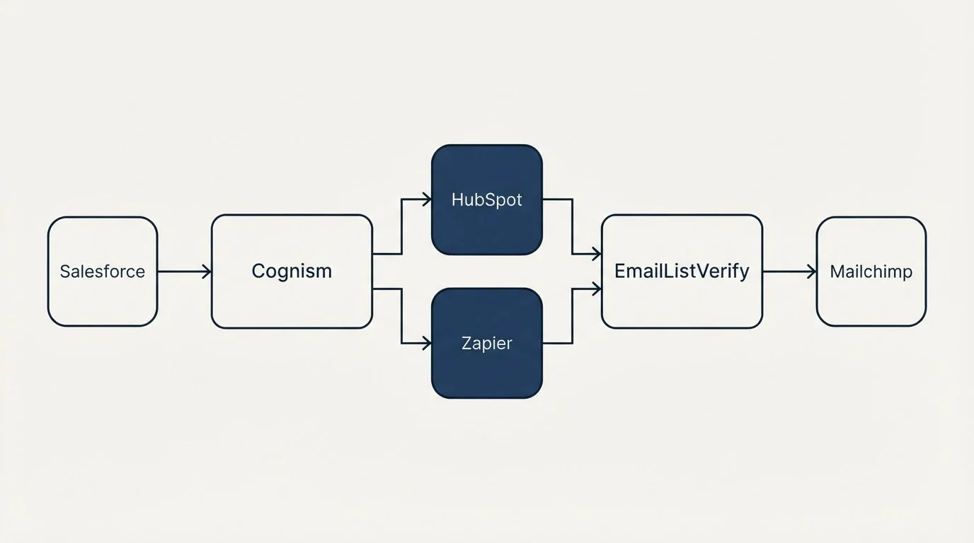 Integration flow: Integration Ecosystem (Cognism, EmailListVerify, HubSpot, Zapier)