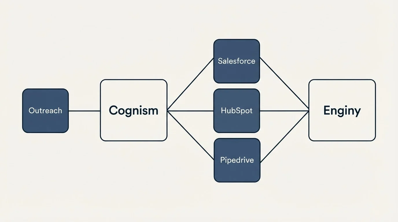 Integration schematic: Integration Ecosystem (Cognism, Enginy, Salesforce, HubSpot)