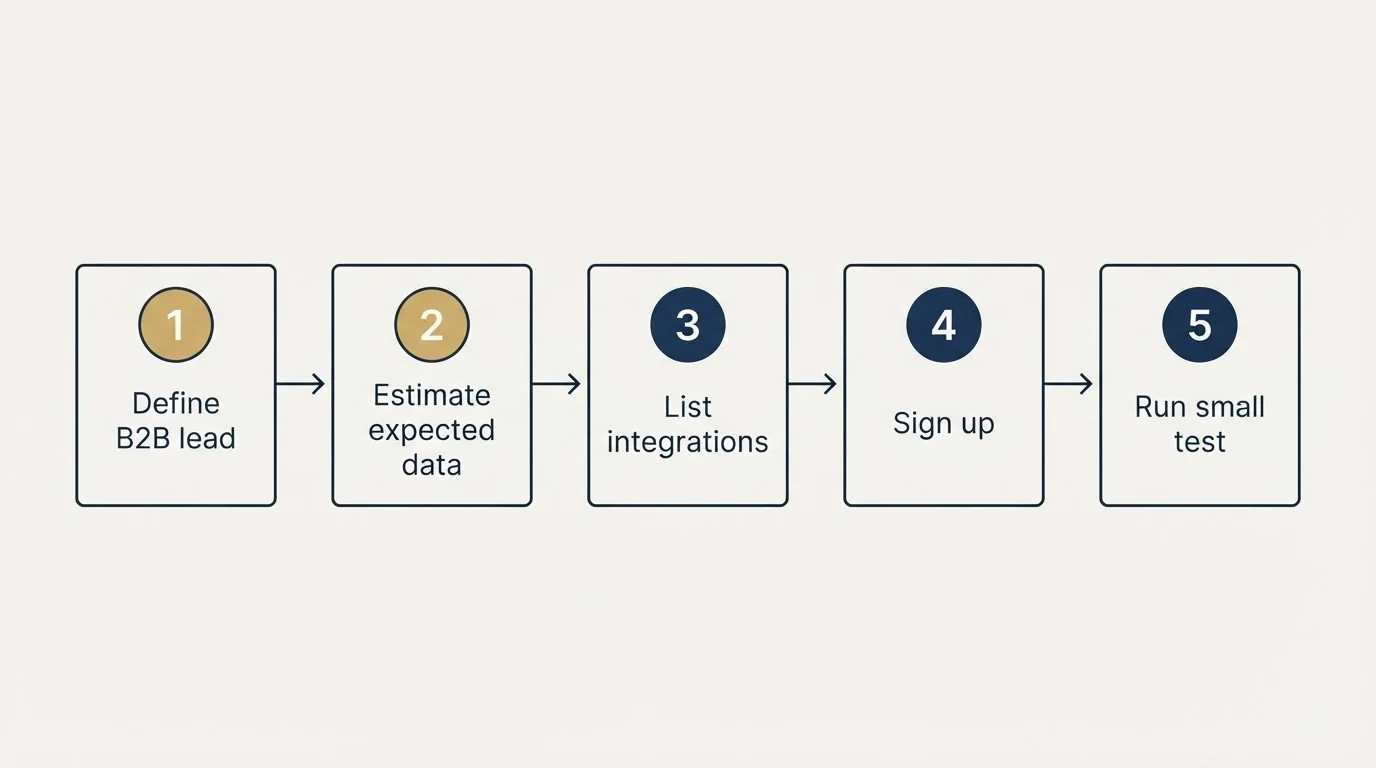 Step sequence: Getting Started Checklist (Define B2B lead, Estimate expected data, List integrations, Sign up)