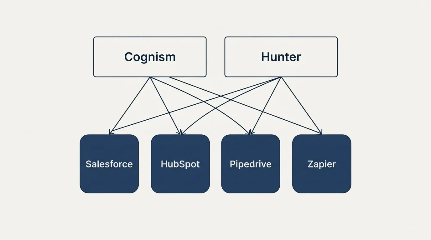 Integration grid: Integration Ecosystem (Cognism, Hunter, Salesforce, HubSpot)