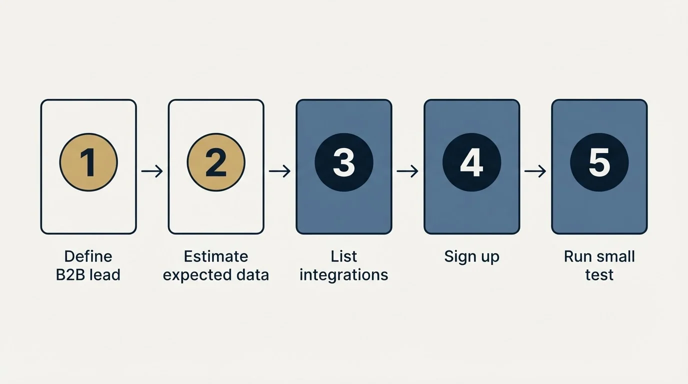 Step sequence: Getting Started Checklist (Define B2B lead, Estimate expected data, List integrations, Sign up)