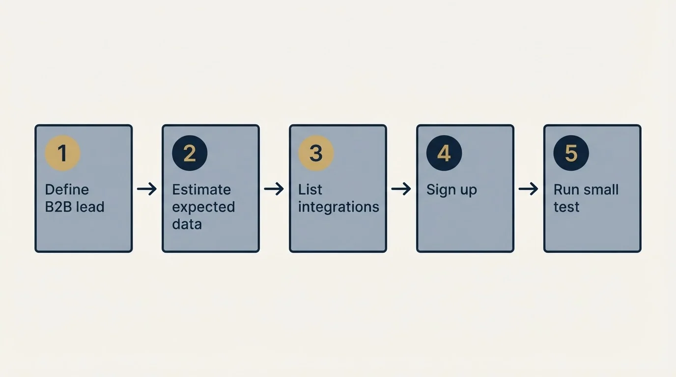 Step sequence: Getting Started Checklist (Define B2B lead, Estimate expected data, List integrations, Sign up)