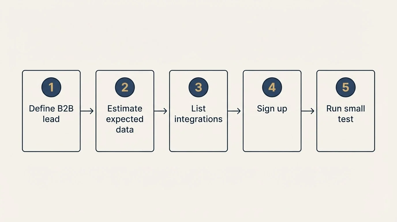 Step sequence: Getting Started Checklist (Define B2B lead, Estimate expected data, List integrations, Sign up)