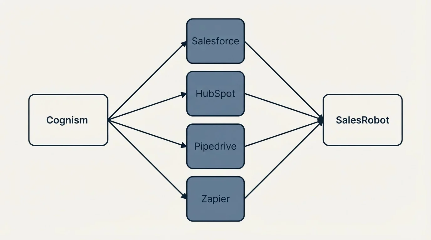 Integration flow: Integration Ecosystem (Cognism, SalesRobot, Salesforce, HubSpot)