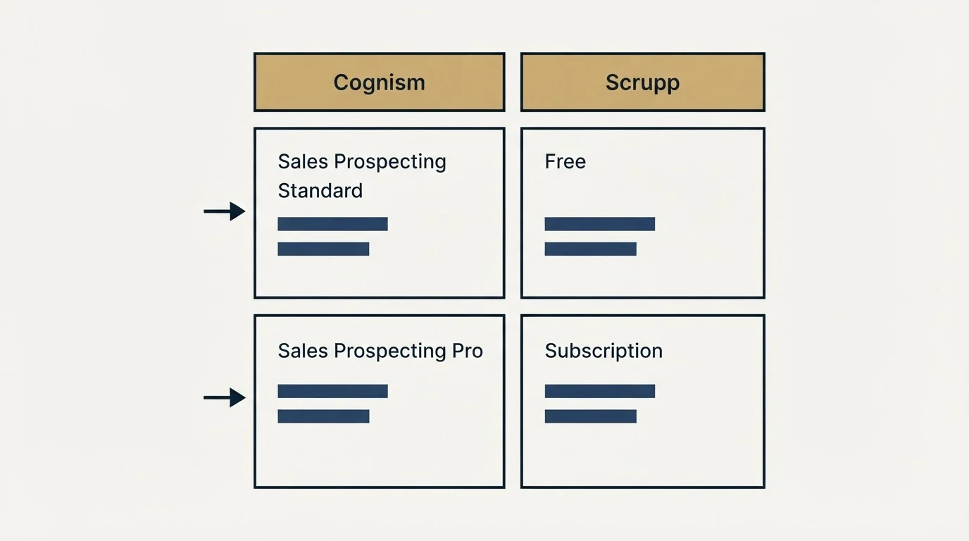 Pricing table: Pricing Comparison (Cognism, Scrupp, Sales Prospecting Standard, Free)