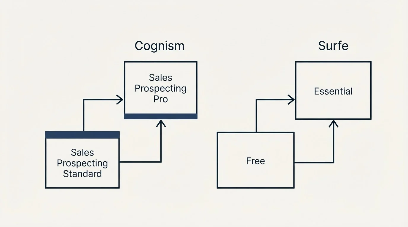Pricing ladder: Pricing Comparison (Cognism, Surfe, Sales Prospecting Standard, Free)