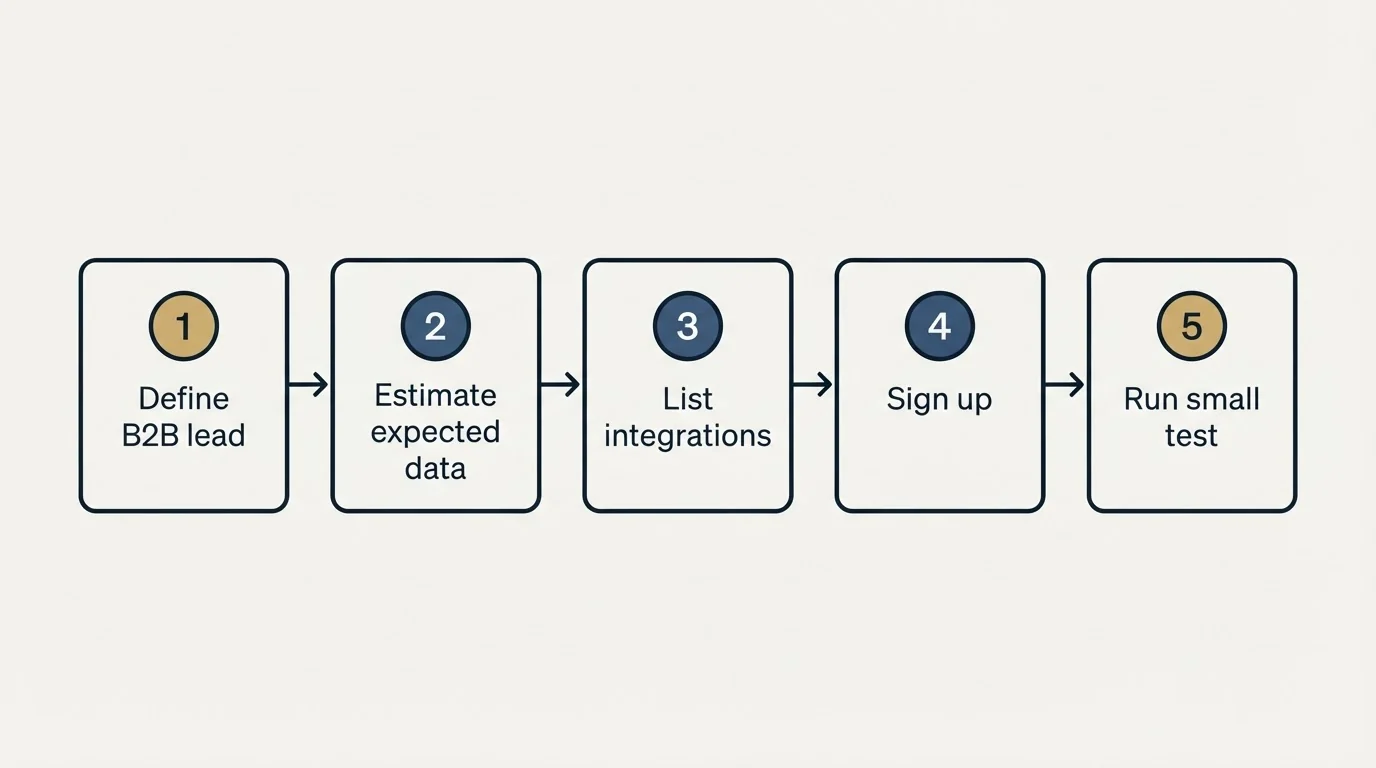 Step sequence: Getting Started Checklist (Define B2B lead, Estimate expected data, List integrations, Sign up)