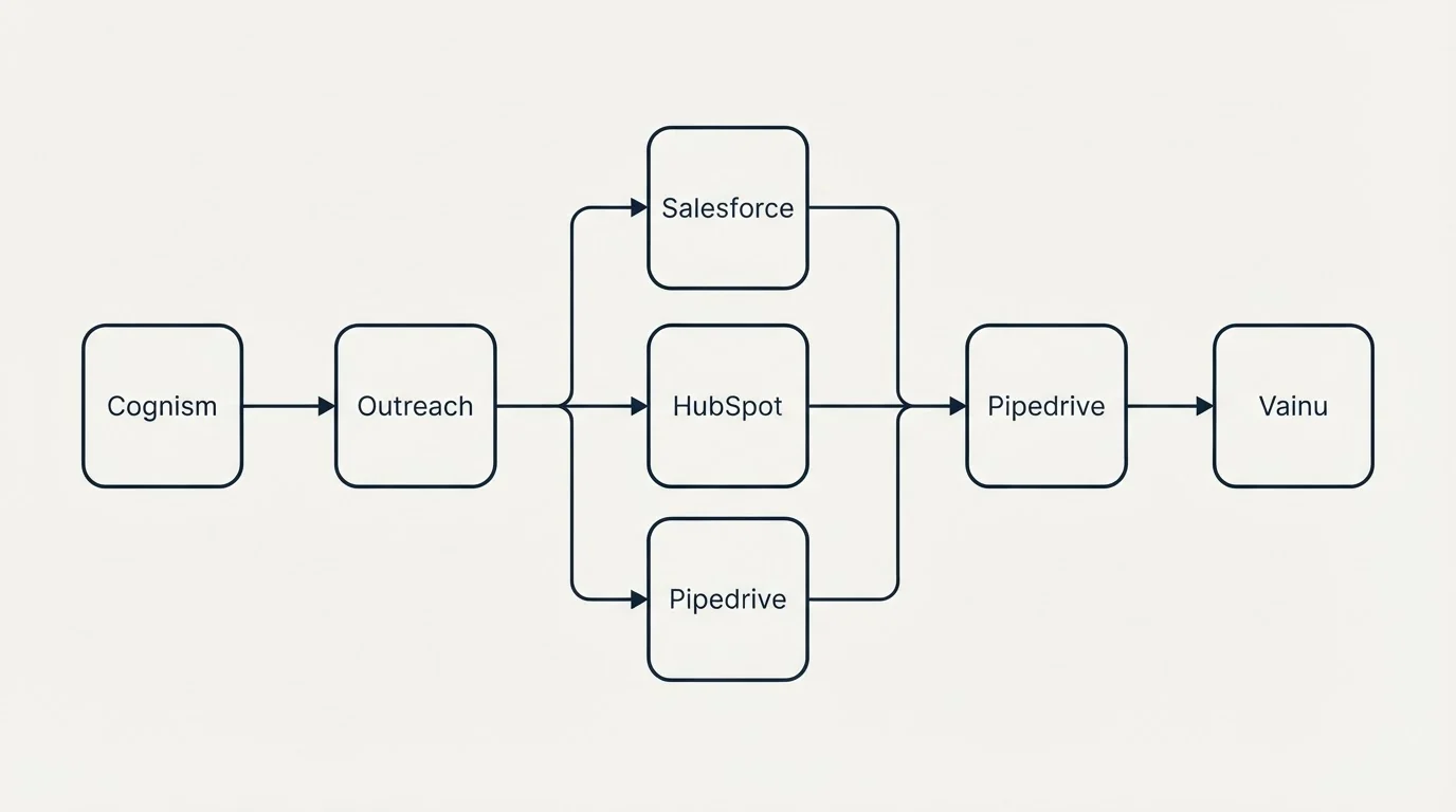 Integration flow: Integration Ecosystem (Cognism, Vainu, Salesforce, HubSpot)