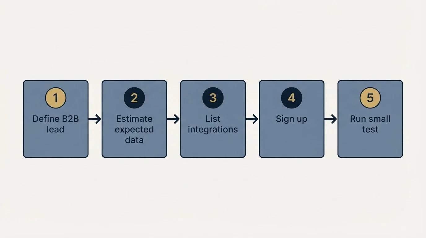 Step sequence: Getting Started Checklist (Define B2B lead, Estimate expected data, List integrations, Sign up)