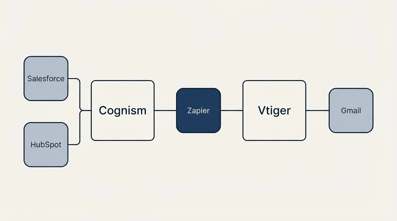 Integration schematic: Integration Ecosystem (Cognism, Vtiger, Zapier, Salesforce)