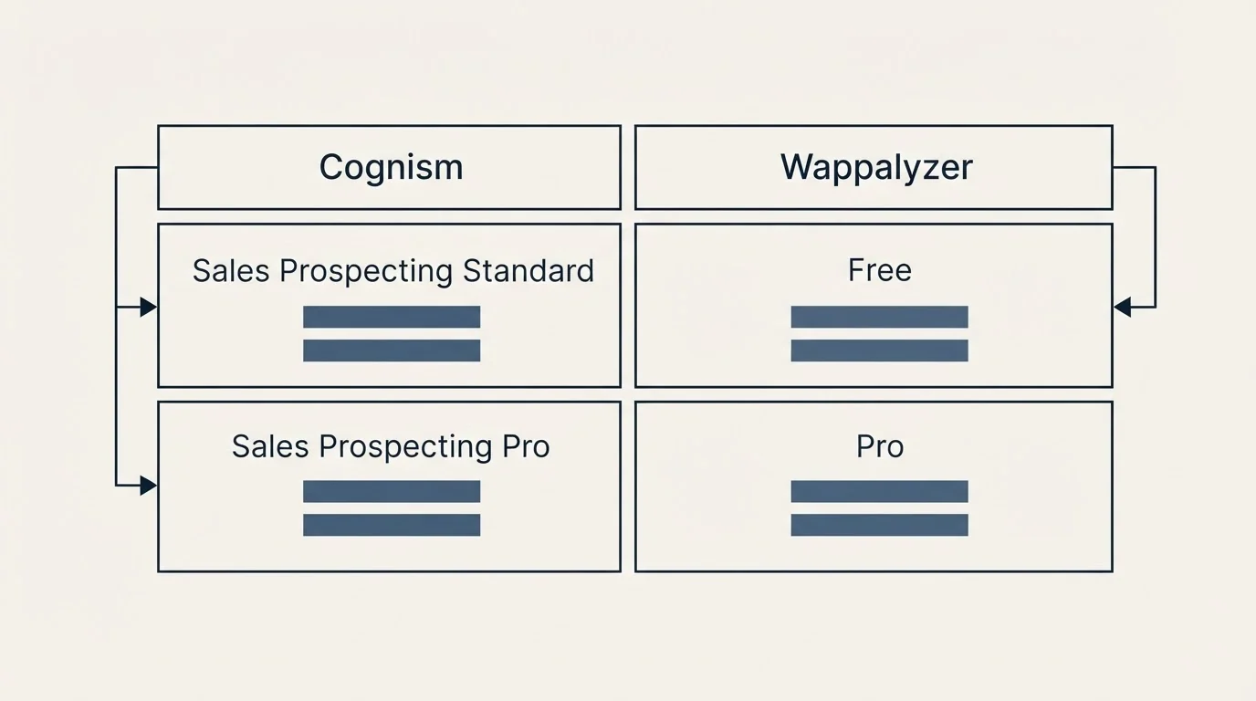 Pricing table: Pricing Comparison (Cognism, Wappalyzer, Sales Prospecting Standard, Free)